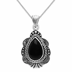 Beste Pirce 🤩 WeLoveSilver Zilveren Ketting Dames Met Hanger | Zilveren Ketting Met Hanger, Onyx Steen Met Sierlijk Bewerkte Omranding 🎁