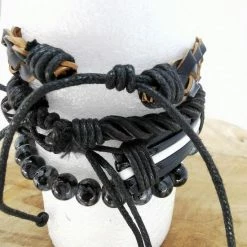 Korting 😀 Lili 41 Leren Armband Set Met Trekkoord /elastiek Leer/kralen, Zwart/grijs/wit, 4-delig 😉 -Sieraden-horloges Winkel 550x550 590