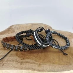 Korting 😀 Lili 41 Leren Armband Set Met Trekkoord /elastiek Leer/kralen, Zwart/grijs/wit, 4-delig 😉 -Sieraden-horloges Winkel 550x550 592