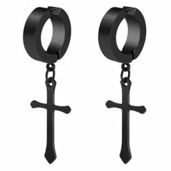 Begroting 😉 Fako Bijoux® - Fake Oorbellen - Oorringen - RVS - Kruisje - Zwart 🧨