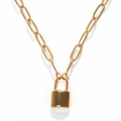 Aanbiedingen ❤️ Laura Ferini Dames Ketting Serratura Goud - Goudkleurige Schakelketting Met Slotje - 18K Geelgoud Verguld - Halsketting - Collier - Sieraad - Accessoires - Dames Ketting Met Hanger 🔔