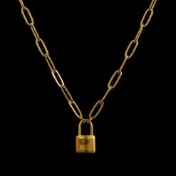 Aanbiedingen ❤️ Laura Ferini Dames Ketting Serratura Goud - Goudkleurige Schakelketting Met Slotje - 18K Geelgoud Verguld - Halsketting - Collier - Sieraad - Accessoires - Dames Ketting Met Hanger 🔔 -Sieraden-horloges Winkel 550x550 688