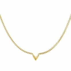 Aanbiedingen ❤️ Edelstalen Ketting Letter V - Yehwang - Schakelketting - One Size - Goud 😀
