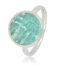 Nieuw 🌟 My Bendel - Ring Zilver - Met Blauwe Amazoniet Edelsteen - My Bendel - Schitterde Ring Met 12 Mm Ronde Amazoniet Edelsteen - De Aderen In Deze Steen Maken Iedere Ring Uniek - Met Luxe Cadeauverpakking 💯