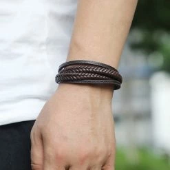 Goedkoopste 👍 Lederen Armband | Bruin / Zwart | RVS Sluiting | 20,5 Cm | Fashion Favorite 🥰 -Sieraden-horloges Winkel 550x550 747