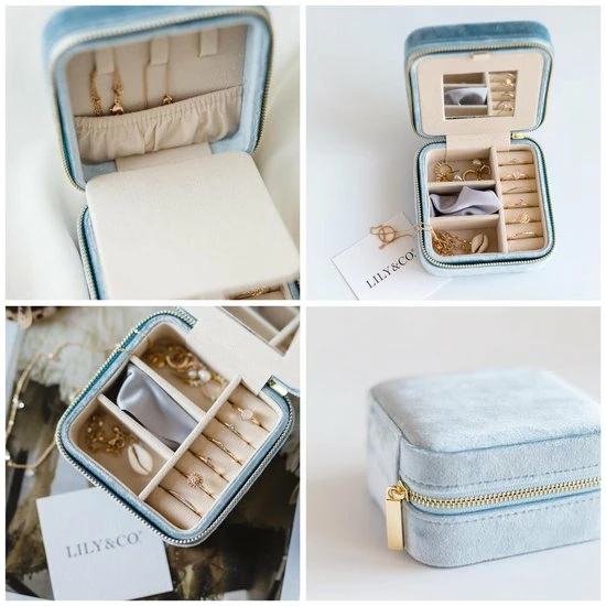 Uitgang 🎉 Lily & Co® Lily&Co® Luxe Sieradendoosje Voor Op Reis - Compacte Sieraden Box - Cadeau Voor Haar - 10x10x5cm - Dusty Blue 🤩 8 Uitgang 🎉 Lily & Co® Lily&Co® Luxe Sieradendoosje Voor Op Reis - Compacte Sieraden Box - Cadeau Voor Haar - 10x10x5cm - Dusty Blue 🤩 - Afbeelding 6