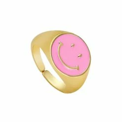 Korting ๐ Goldenspot Ring Smiley - Verstelbaar - Roze - Verstelbare Ring - Smiley ๐