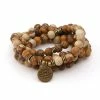 Coupon 💯 Mala Kralenketting Aarde Lotus, 108 Picasso Jaspis Edelsteen Kralen Armband - Vrouwen / Mannen - Rozenkrans - Bruin - Meditatie Ketting - Boeddhisme - Sparkolia 👍