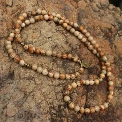 Coupon 💯 Mala Kralenketting Aarde Lotus, 108 Picasso Jaspis Edelsteen Kralen Armband - Vrouwen / Mannen - Rozenkrans - Bruin - Meditatie Ketting - Boeddhisme - Sparkolia 👍 -Sieraden-horloges Winkel 550x550 851