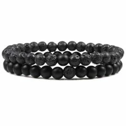 Nieuw ❤️ Fako Bijoux® - Dubbele Kralen Armband - 6mm - Twee Natuursteen Armbanden - Lavasteen & Zwart - Sinterklaas & Kerst 🌟