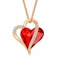Beste deal 🛒 QoF Rood Swarovski® Dubbel Hart Pendant Hanger Met 14k Goud Sier - Ketting 40cm +5cm 😍