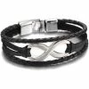 Aanbiedingen 🔥 TrendFox Infinity Armband Voor Heren - Zwart Leer Met Stalen Accenten - Armband Mannen - Armband Heren - Heren Armband - Sinterklaas Cadeautjes 🧨