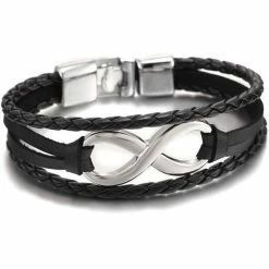 Aanbiedingen ๐ฅ TrendFox Infinity Armband Voor Heren - Zwart Leer Met Stalen Accenten - Armband Mannen - Armband Heren - Heren Armband - Sinterklaas Cadeautjes ๐งจ