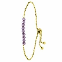 Beste Pirce 👏 Lucardi - Dames Goldplated Armband Met Paarse Kralen - Staal - Armband - Cadeau - 20 Cm - Zilverkleurig ❤️