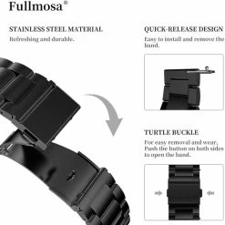 Korting 🎁 ELander ⌚ Watchband Matt Black - Mat Zwart - 22mm Breed - Horlogeband - Stalen Band - Verstelbaar - Met Verstel Tool 🎁 -Sieraden-horloges Winkel 550x551 1