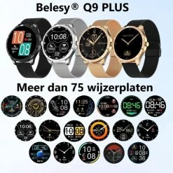 Promo 😀 Belesy® Q9 Pro 2022 - Smartwatch Dames – Smartwatch Heren - Horloge - 1.28 Inch - Kleurenscherm - Stappenteller - Bloeddruk - Hartslag - 75+ Wijzerplaten – Sporten - Staal – Goud ⌛ -Sieraden-horloges Winkel 550x553 2