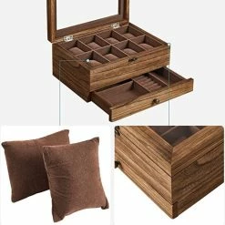 Top 10 ✔️ HMTM Horlogekast Met 8 Vakken, Horlogekast Van Massief Hout, Met Glazen Deksel, Voor Ringen, Armbanden En Kettingen, Walnootkleurig HMOW008K01 😍 -Sieraden-horloges Winkel 550x554 2