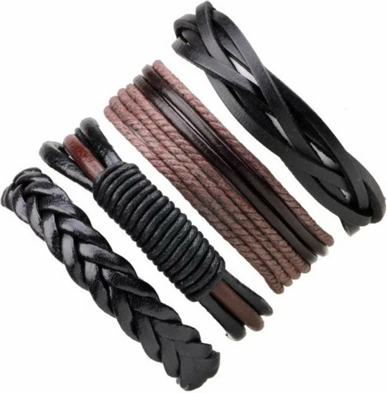 Aanbiedingen ๐ Fako Bijoux® - Armband - Leder - Set Deluxe - 4 Stuks - Bruin/Zwart โ 3 Aanbiedingen ๐ Fako Bijoux® - Armband - Leder - Set Deluxe - 4 Stuks - Bruin/Zwart โ