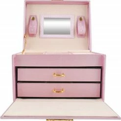 Goedkoopste 💯 AA Commerce Luxe Sieradenbox Met Spiegel - Bijouteriedoos Opbergbox - Juwelen Opbergdoos - Kunst Leder Roze ⭐ -Sieraden-horloges Winkel 550x573 4
