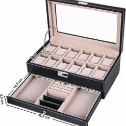 Groothandel 🌟 Songmics Luxe Horlogedoos Met Kussentjes - Horloge Opbergbox Houder Kist - Opbergkist Heren/Dames - Zwart Leer - 12 Horloges Compartimenten 👏 -Sieraden-horloges Winkel 550x586 2