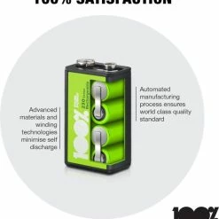 Goedkoop 🛒 100% Peak Power Oplaadbare Batterijen 9V - Duurzame Keuze - NiMH 9V Batterij 200 MAh - 2 Stuks ❤️ -Sieraden-horloges Winkel 550x590 2