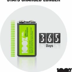 Goedkoop 🛒 100% Peak Power Oplaadbare Batterijen 9V - Duurzame Keuze - NiMH 9V Batterij 200 MAh - 2 Stuks ❤️ -Sieraden-horloges Winkel 550x591