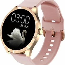 Promo 😀 Belesy® Q9 Pro 2022 - Smartwatch Dames – Smartwatch Heren - Horloge - 1.28 Inch - Kleurenscherm - Stappenteller - Bloeddruk - Hartslag - 75+ Wijzerplaten – Sporten - Staal – Goud ⌛ -Sieraden-horloges Winkel 550x599 1
