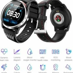 Top 10 🤩 Belesy® Tachy - Smartwatch Heren - Smartwatch Dames - Horloge - Stappenteller - Hart ECG - 1.3 Inch - Kleurenscherm - Donker Bruin - Leer 💯 -Sieraden-horloges Winkel 550x601
