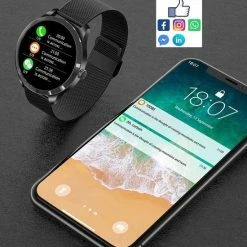 Promo 😀 Belesy® Q9 Pro 2022 - Smartwatch Dames – Smartwatch Heren - Horloge - 1.28 Inch - Kleurenscherm - Stappenteller - Bloeddruk - Hartslag - 75+ Wijzerplaten – Sporten - Staal – Goud ⌛ -Sieraden-horloges Winkel 550x608