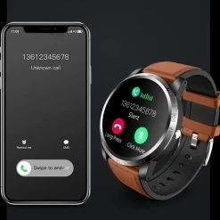 Top 10 🤩 Belesy® Tachy - Smartwatch Heren - Smartwatch Dames - Horloge - Stappenteller - Hart ECG - 1.3 Inch - Kleurenscherm - Donker Bruin - Leer 💯 -Sieraden-horloges Winkel 550x633