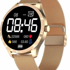 Promo 😀 Belesy® Q9 Pro 2022 - Smartwatch Dames – Smartwatch Heren - Horloge - 1.28 Inch - Kleurenscherm - Stappenteller - Bloeddruk - Hartslag - 75+ Wijzerplaten – Sporten - Staal – Goud ⌛ -Sieraden-horloges Winkel 550x636