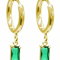 Kopen 🔥 Dielay Oorbellen Met Zirkonia - Oorringen 12 Mm - RVS - Goudkleurig En Groen ⌛