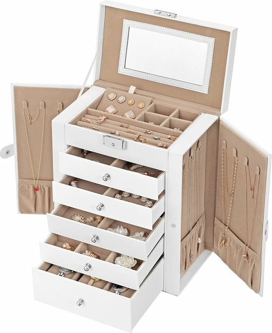 Gloednieuw ๐ Merkloos Signature Home Ely Sieradendoos Met Spiegel En Sluiting , Juwelendoos Grote 6-delige - Met Scharnierende Zijdeuren - Laden - Voor Ringen - Oorbellen - Wit โค๏ธ 7 Gloednieuw ๐ Merkloos Signature Home Ely Sieradendoos Met Spiegel En Sluiting , Juwelendoos Grote 6-delige - Met Scharnierende Zijdeuren - Laden - Voor Ringen - Oorbellen - Wit โค๏ธ - Afbeelding 5