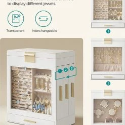 Kopen 🎉 HMTM Sieradendoos, Juwelendoos Met 5 Niveaus, Juwelendoos Met Glazen Deksel, Zijlades, Verticaal Opbergen, Grote Spiegel, Modern, Opbergen Van Juwelen HMBC162W01 😍 -Sieraden-horloges Winkel 550x673 1