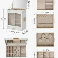 Kopen 🎉 HMTM Sieradendoos, Juwelendoos Met 5 Niveaus, Juwelendoos Met Glazen Deksel, Zijlades, Verticaal Opbergen, Grote Spiegel, Modern, Opbergen Van Juwelen HMBC162W01 😍 -Sieraden-horloges Winkel 550x687 7