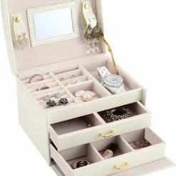 Flash-uitverkoop ⭐ Confibel - Chique Sieradendoos Met Spiegel, Slotje En Handvat - 12 Compartimenten - Wit 😍 -Sieraden-horloges Winkel 550x690