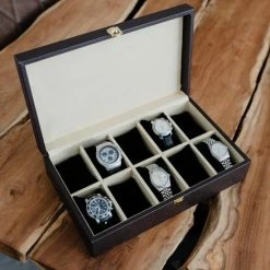 Groothandel ⭐ Suswood Houten Horlogebox Met Bruin Imitatie Leer 👍