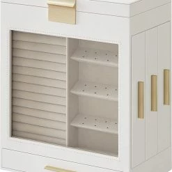 Kopen 🎉 HMTM Sieradendoos, Juwelendoos Met 5 Niveaus, Juwelendoos Met Glazen Deksel, Zijlades, Verticaal Opbergen, Grote Spiegel, Modern, Opbergen Van Juwelen HMBC162W01 😍 -Sieraden-horloges Winkel 550x703