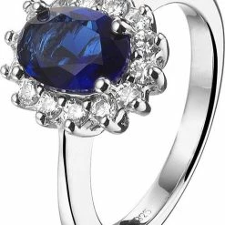 Flash-uitverkoop 😍 Glams Ring Zirkonia En Synthetische Saffier 16,5 Mm - Zilver 🤩