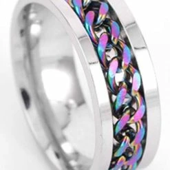 Uitgang 🎉 Ocean Of Motion - Anxiety Ring - Stress Ring - Fidget Ring - Spinner Ring - Fidget Toys - Ring - Ringen - Fles Opener - Bier Opener - Titanium - Ketting - Multicolor - Ringmaat 60/19.00 Mm - Dames - Heren 🥰