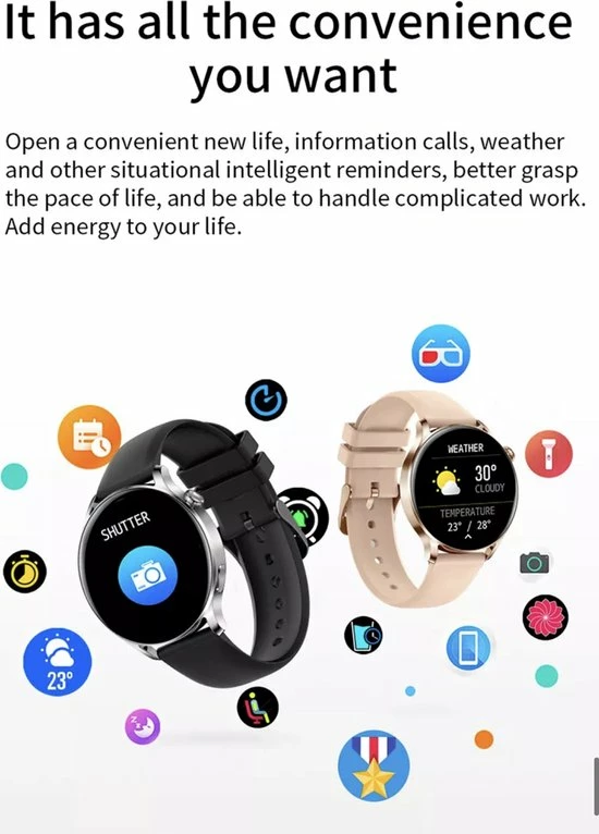Korting 🔔 Smartwatch Rankos AK37 - Sporthorloge Goud Staal Schakel Bandje - Fitness - Stappenteller - Hartslag - Slaapmonitor - Bluetooth Bellen-Bel/message Herinnering - Camera Bediening-IP67 Waterbestendig - Met APP-Weer Informatie -Stopwatch - Muziek ✨ 8 Korting 🔔 Smartwatch Rankos AK37 - Sporthorloge Goud Staal Schakel Bandje - Fitness - Stappenteller - Hartslag - Slaapmonitor - Bluetooth Bellen-Bel/message Herinnering - Camera Bediening-IP67 Waterbestendig - Met APP-Weer Informatie -Stopwatch - Muziek ✨ - Afbeelding 6