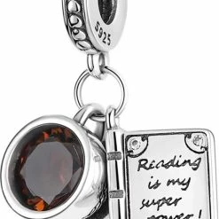 Nieuw 👏 Zilveren Bedel Boek En Koffie | Reading Is My Superpower | Sterling Zilver 925 | Bedels Beads | Kerst / Sinterklaas Cadeau Tip | Past Op Je Pandora Armband | Romystones ⭐