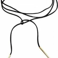 Goedkoopste ❤️ Rhylane Lovelymusthaves VeterKetting - Dames - Veter Van Zwart Suède Leer Met Buisjes In Kleur Goudkleurig - 45 Cm 🎁